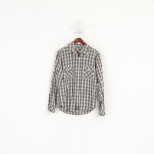 Replay Men L (M) Casual Shirt Grey Check Cotton New York Prince Street Top