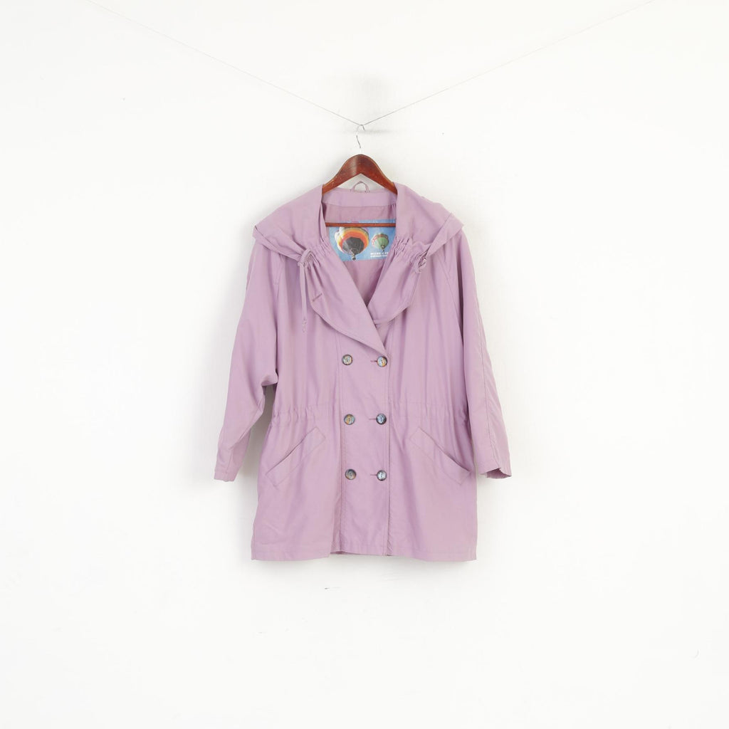 Vintage Femmes 38 M Veste Violet Micro Faser Épaulettes À Capuche Haut Rétro