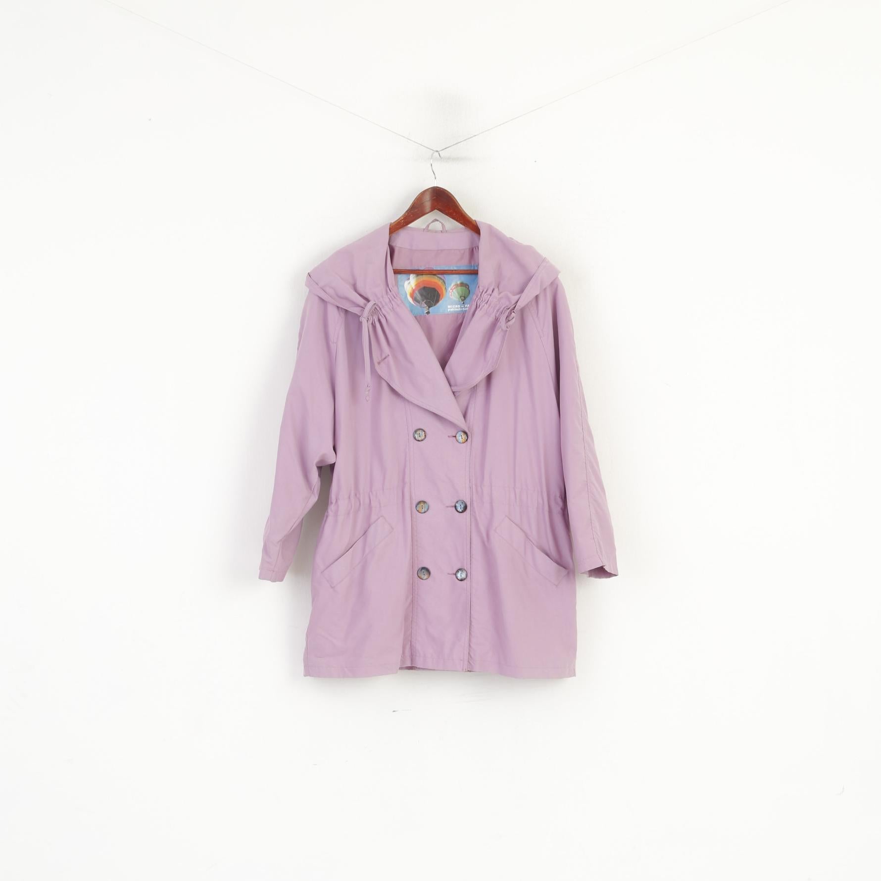 Vintage Femmes 38 M Veste Violet Micro Faser Épaulettes À Capuche Haut Rétro