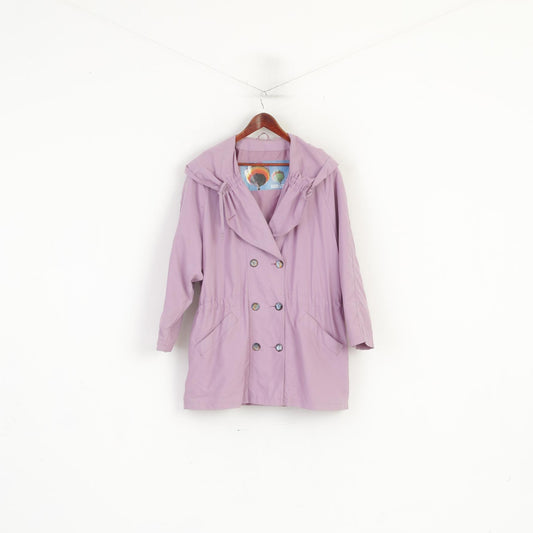 Vintage Femmes 38 M Veste Violet Micro Faser Épaulettes À Capuche Haut Rétro