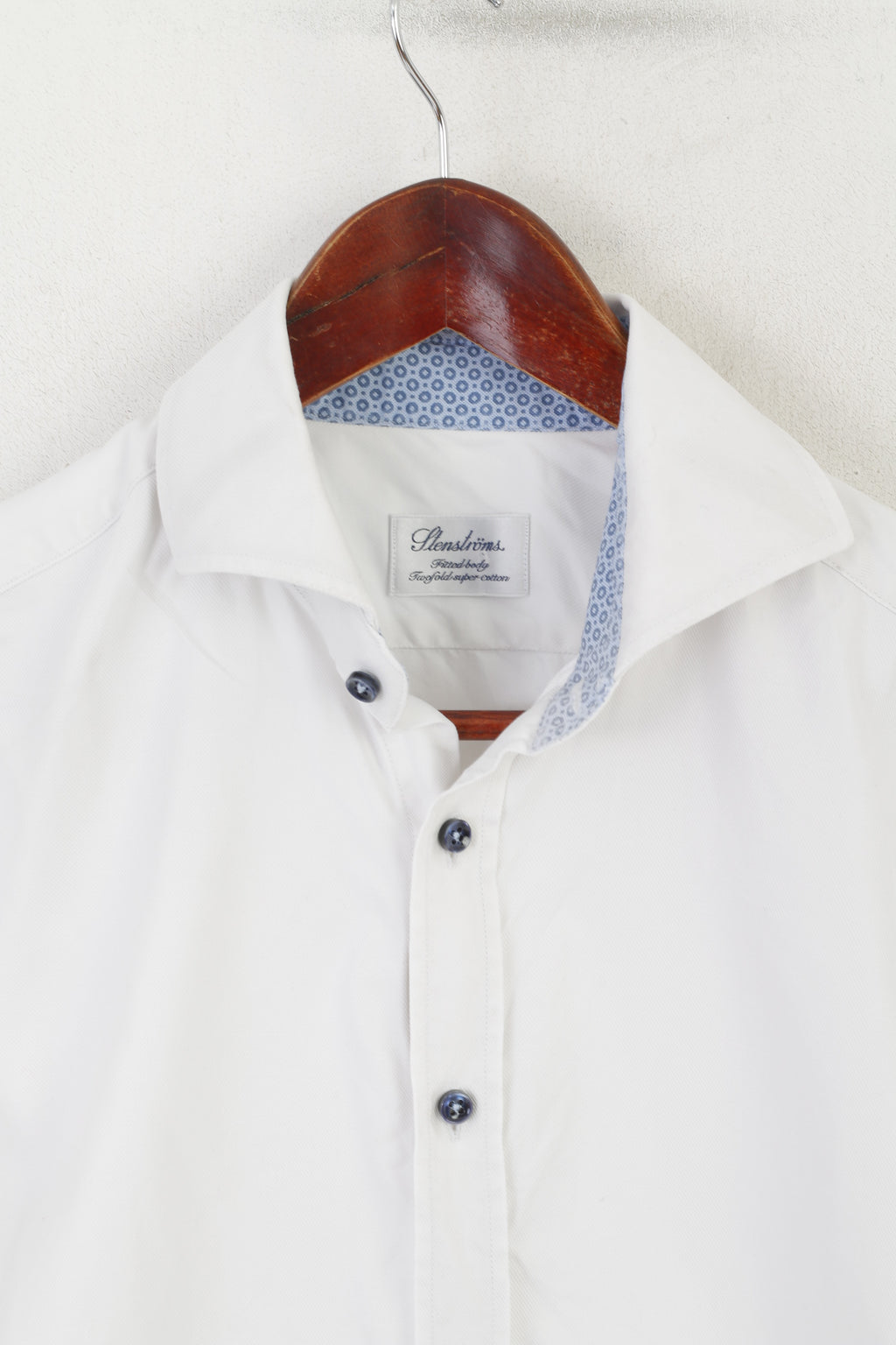 Stenstroms Men 40 15 3/4 L Casual Shirt White Cotton FitSweden Plain Long Sleeve Top