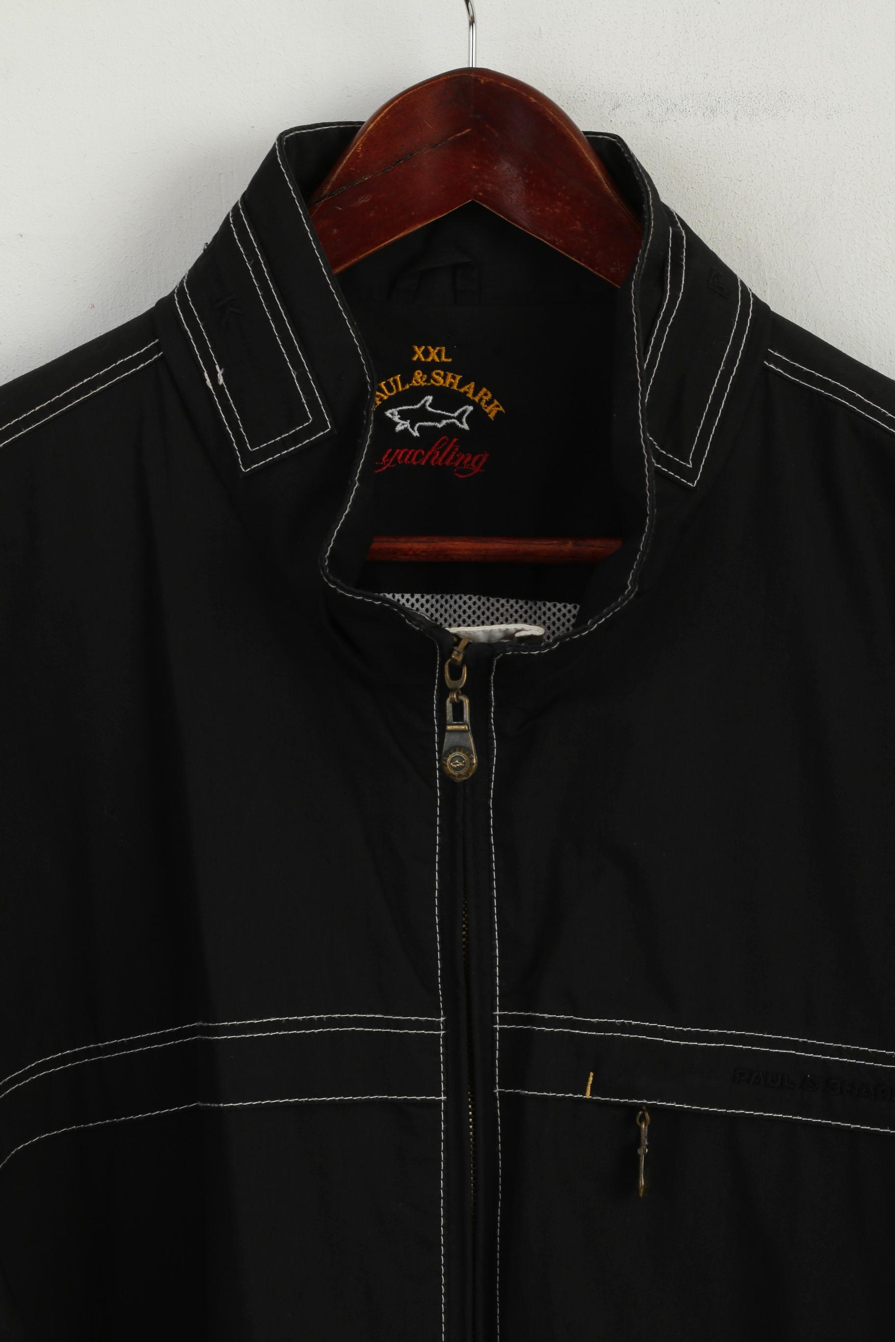 Paul & Shark Yachting Men 2XL Jacket Black Windbreaker Cotton Zip Up Classic Top