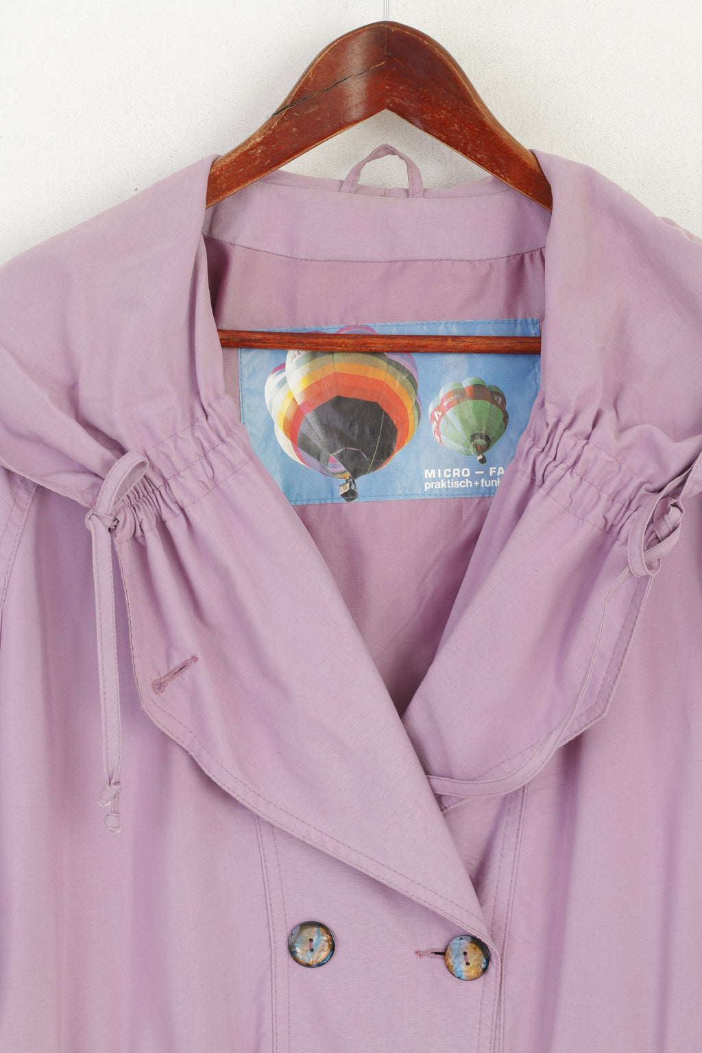 Vintage Femmes 38 M Veste Violet Micro Faser Épaulettes À Capuche Haut Rétro