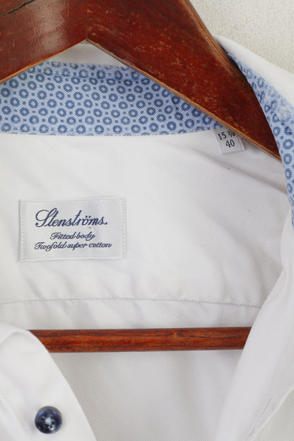 Stenstroms Men 40 15 3/4 L Casual Shirt White Cotton FitSweden Plain Long Sleeve Top