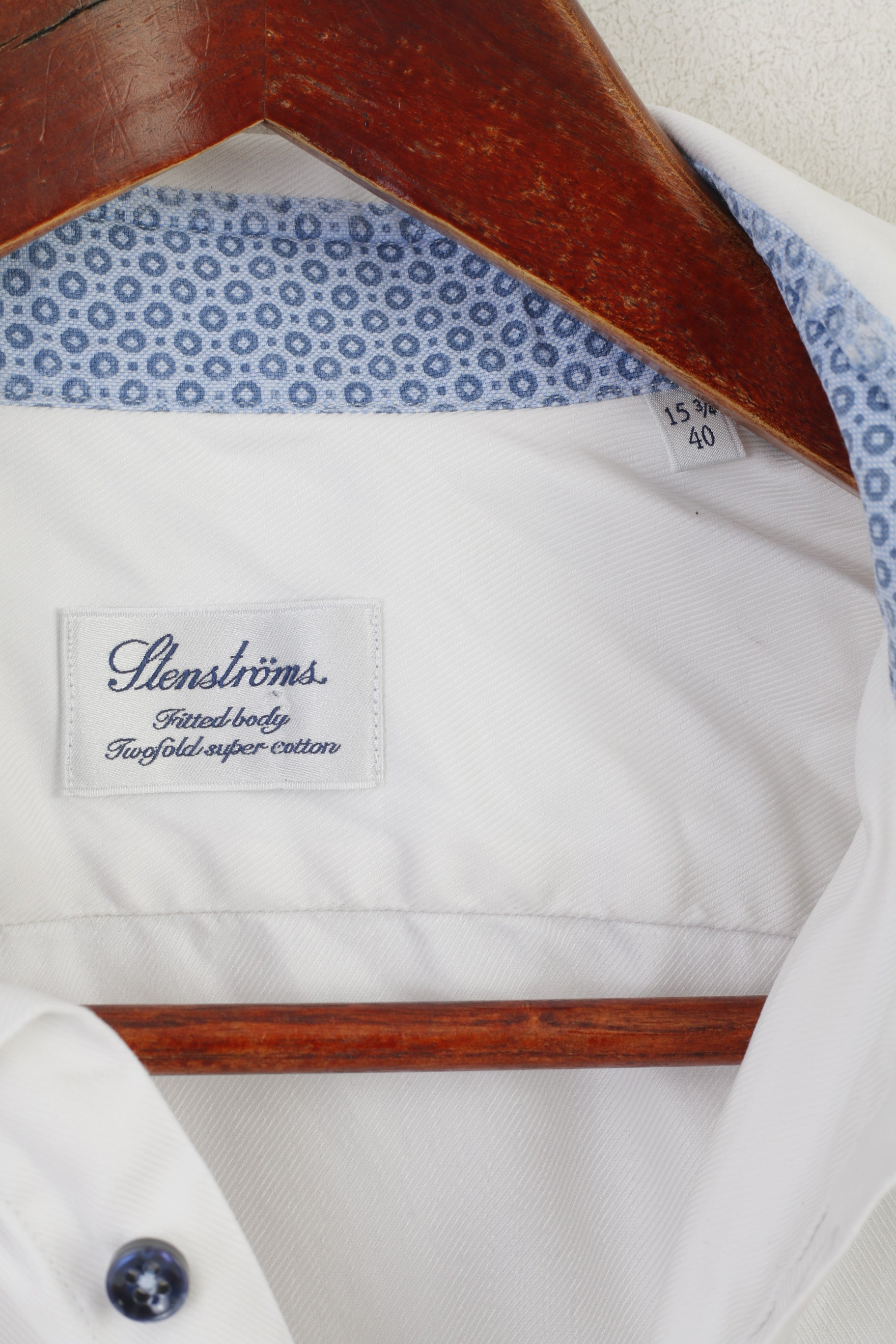 Stenstroms Men 40 15 3/4 L Casual Shirt White Cotton FitSweden Plain Long Sleeve Top