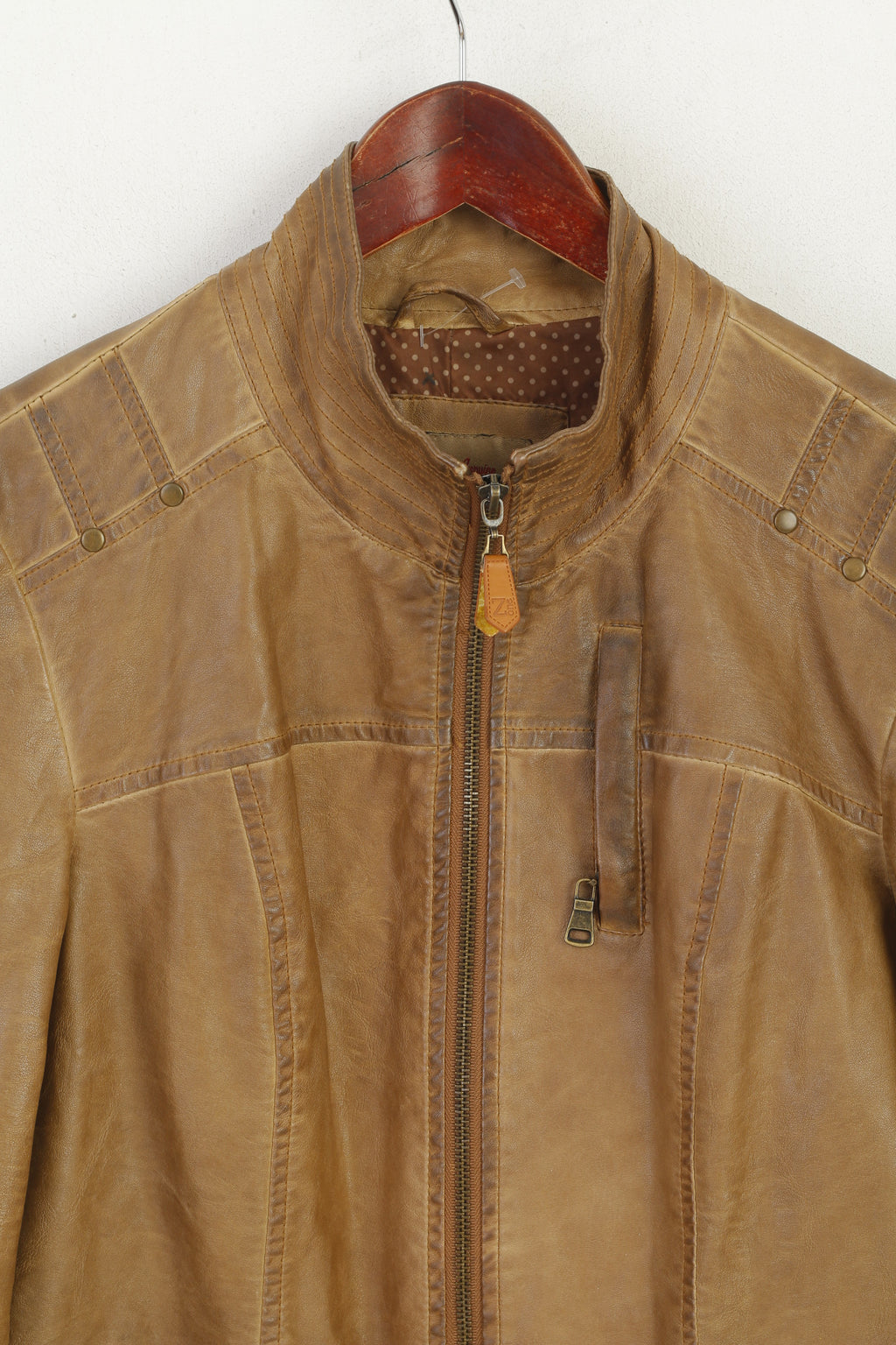 Z-One Femme 40 M Veste Marron Polyuréthane Zippé Style Motard Haut