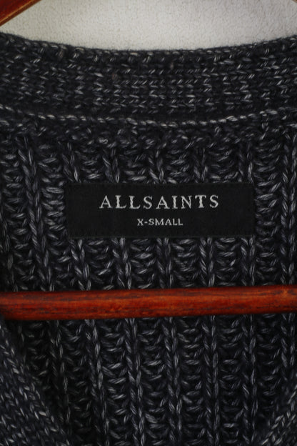 Cardigan da uomo XS di AllSaints, maglione con bottoni dettagliati stile Stanmer in maglia di cotone blu scuro