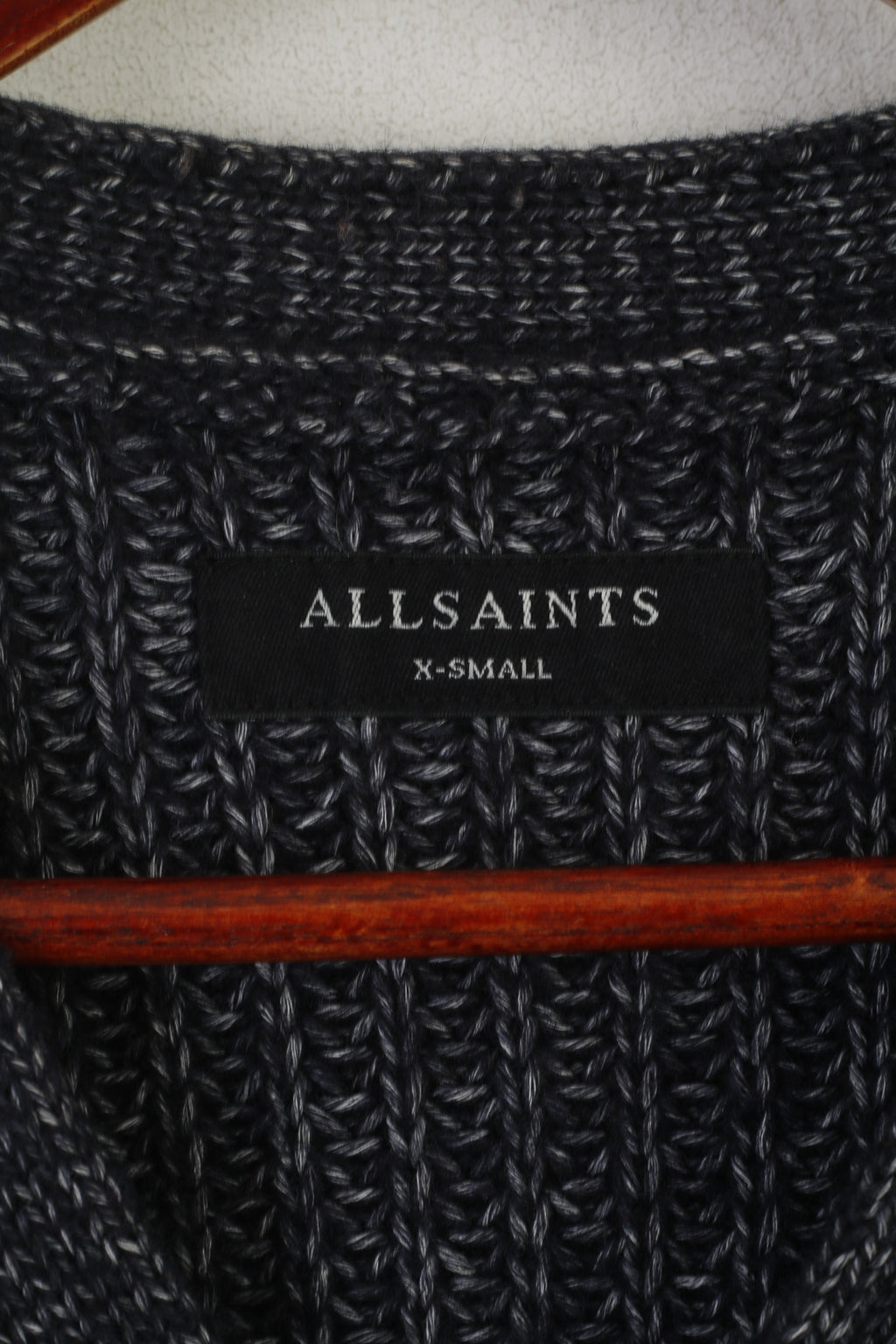 AllSaints Men XS Cardigan Navy Cotton Knit Stanmer Style Detailed Buttons Sweater