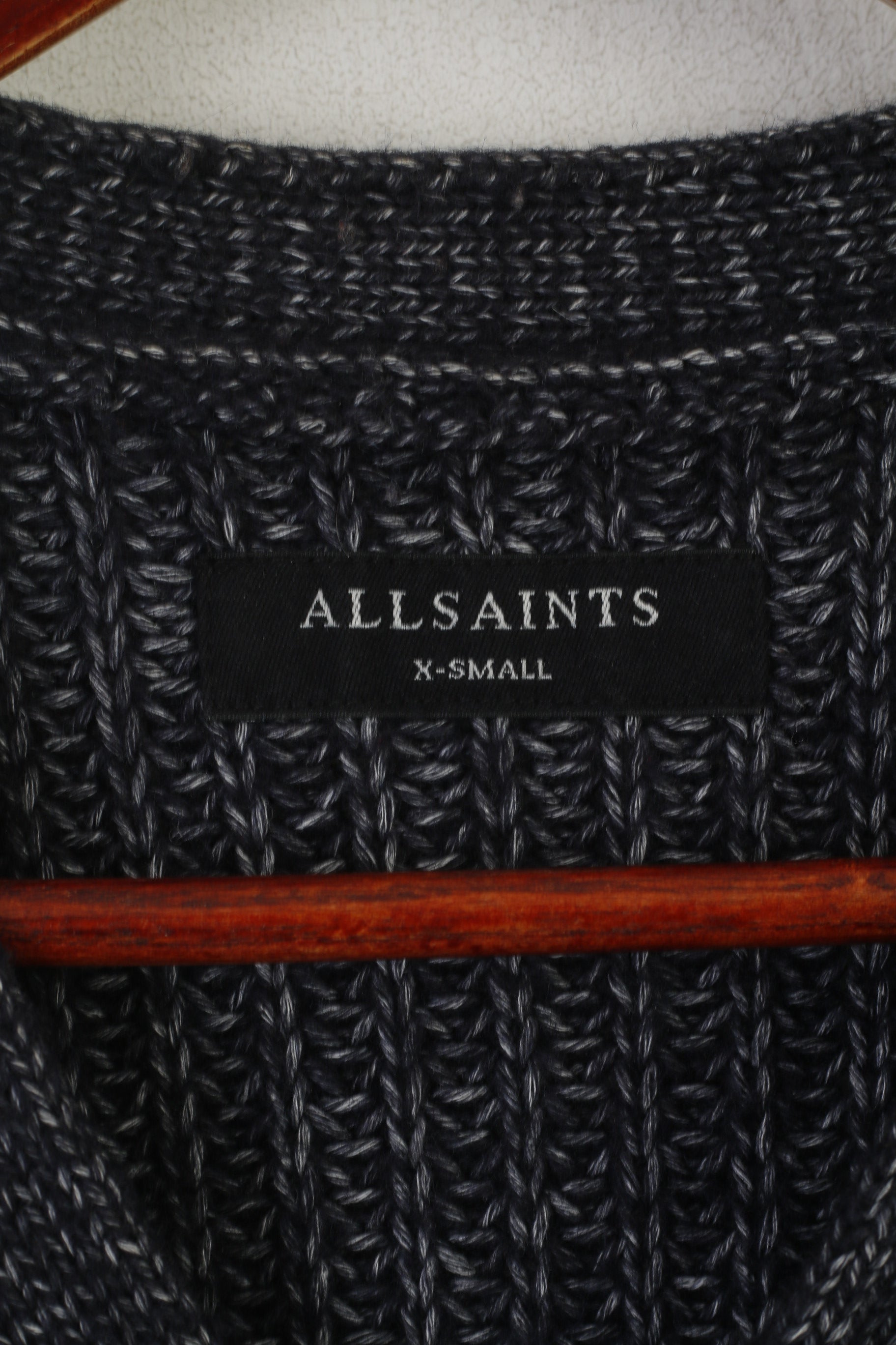 AllSaints Hommes XS Cardigan Marine Coton Tricot Style Stanmer Boutons Détaillés Pull