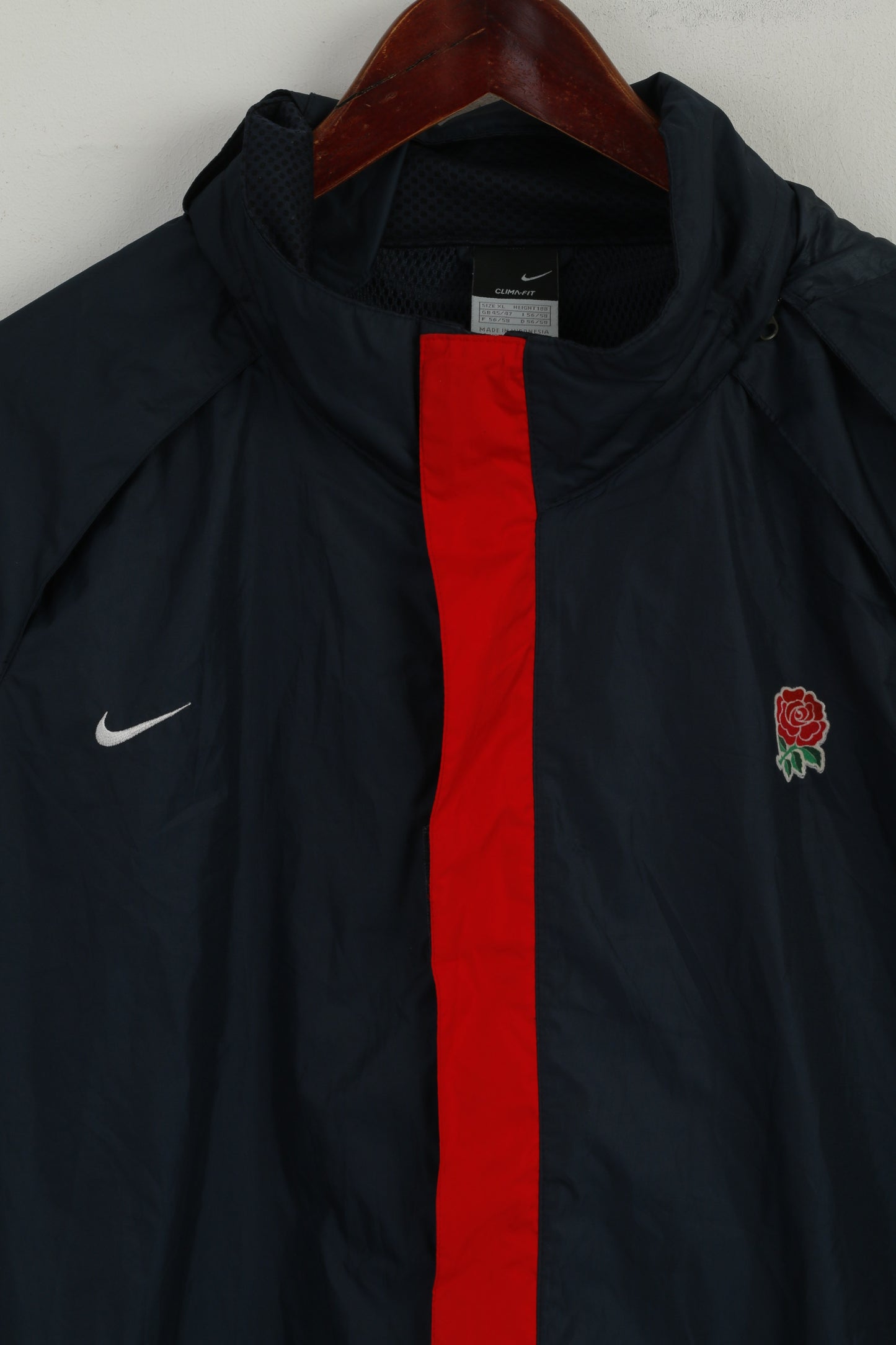 Nike Men XL 188 Jacket Navy Clima Fit Lightweight England Rugby Full Zipper Hood Top
