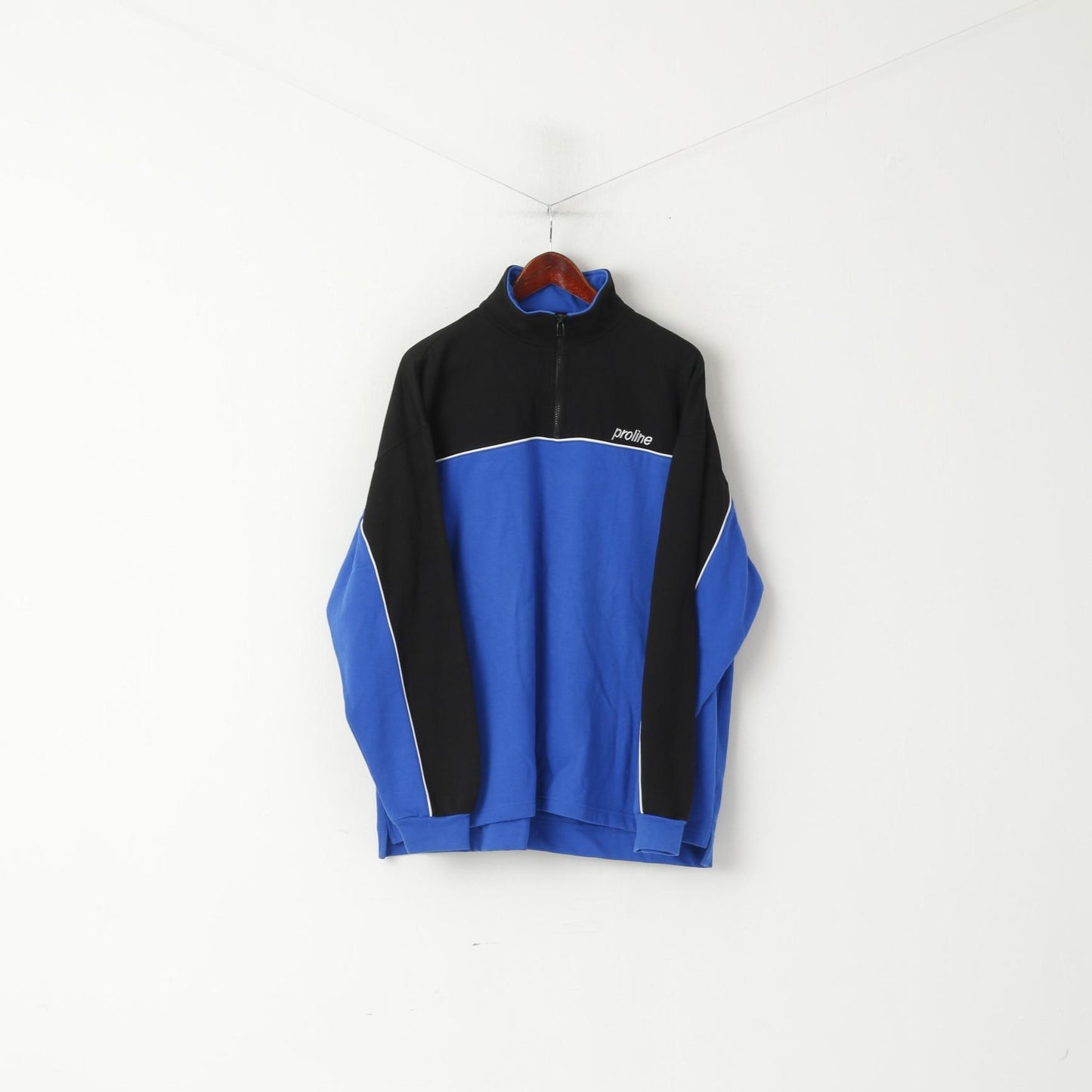 Pro Line Men XL Sweatshirt Blue Cotton Zip Neck Sportswear Retro 90s Top