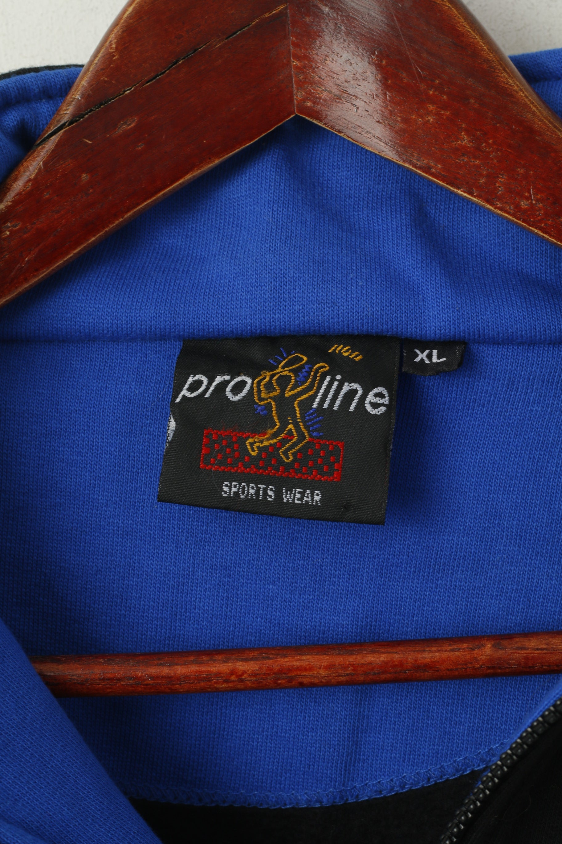 Pro Line Men XL Sweatshirt Bleu Coton Zip Neck Sportswear Rétro Années 90 Top