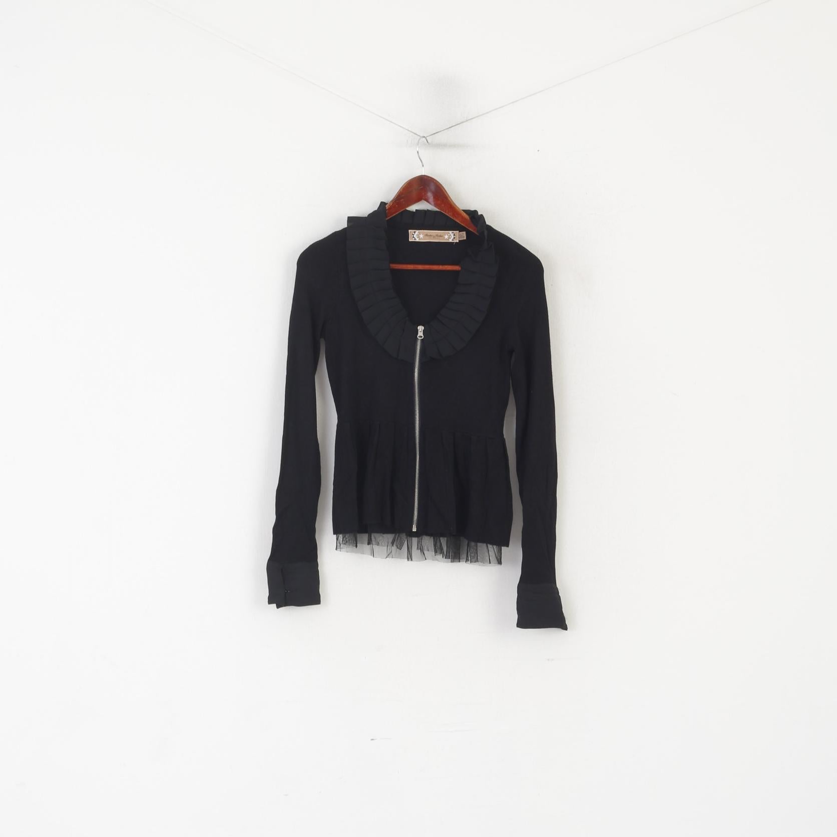 Twelve by Twelve Women XS Jumper Black Viscose Full Zipper Tulle Cardigan