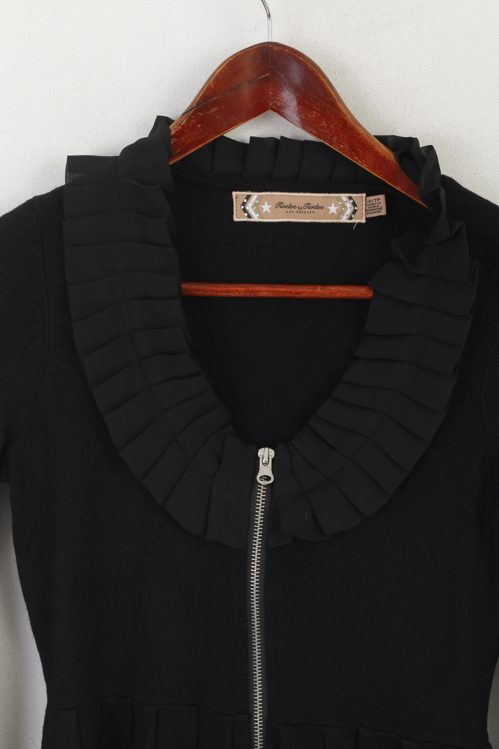 Twelve by Twelve Women XS Jumper Black Viscose Full Zipper Tulle Cardigan