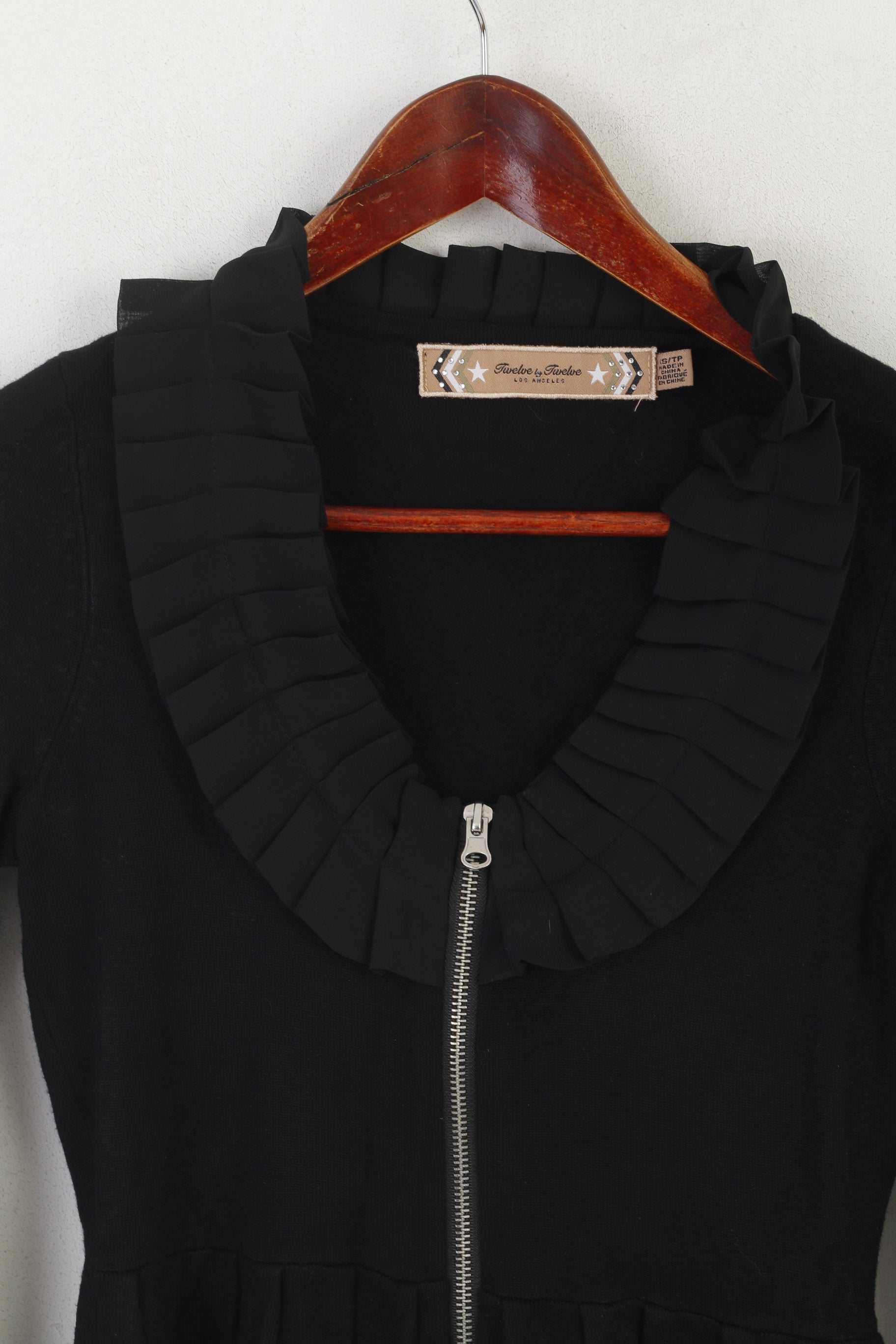 Twelve by Twelve Women XS Jumper Black Viscose Full Zipper Tulle Cardigan