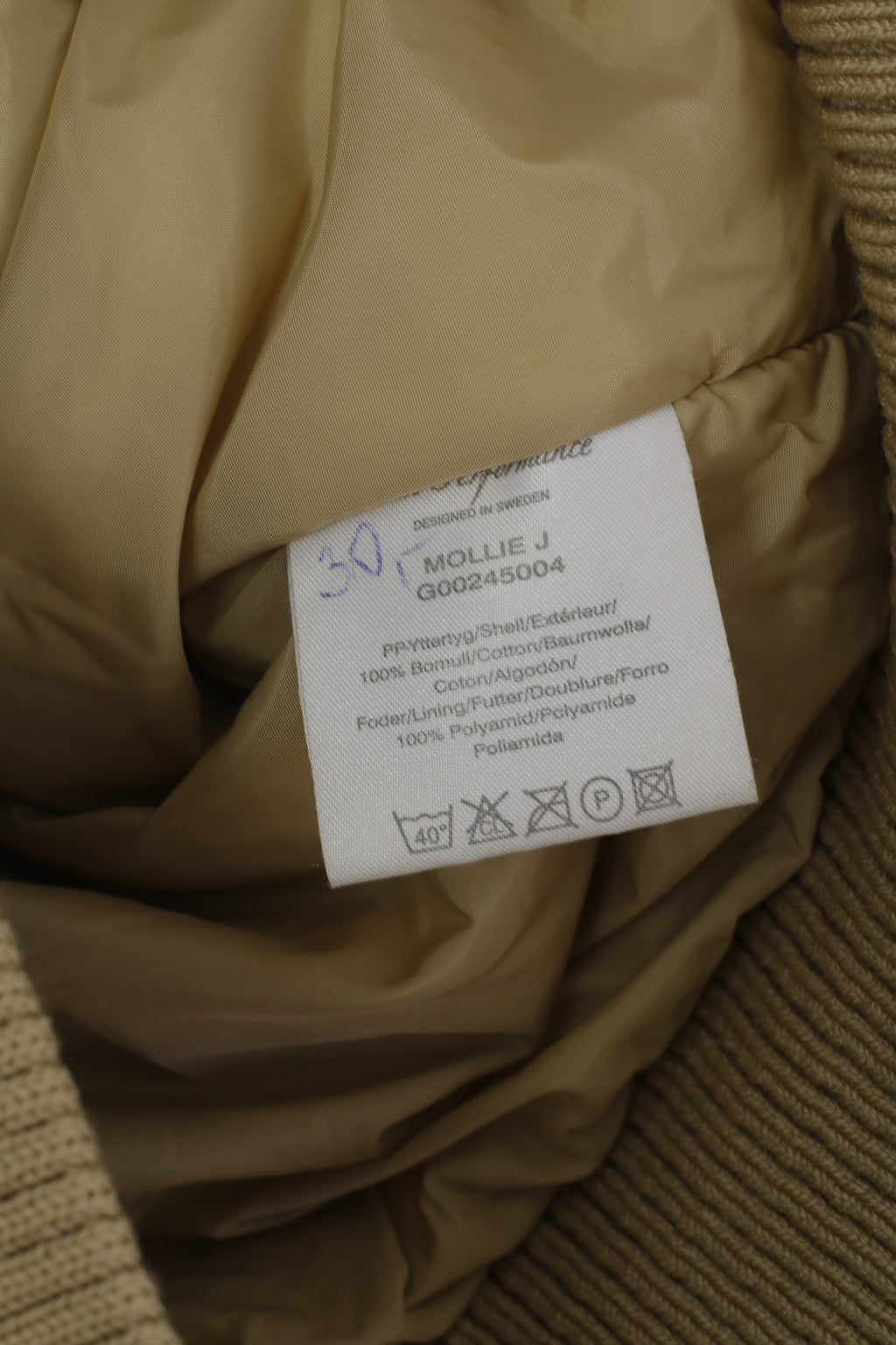 Giacca da donna M Peak Performance Bomber in cotone beige Mollie J Top con cerniera intera