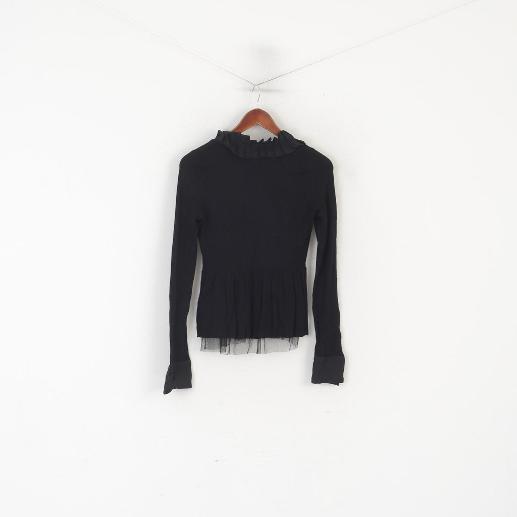 Twelve by Twelve Women XS Jumper Black Viscose Full Zipper Tulle Cardigan