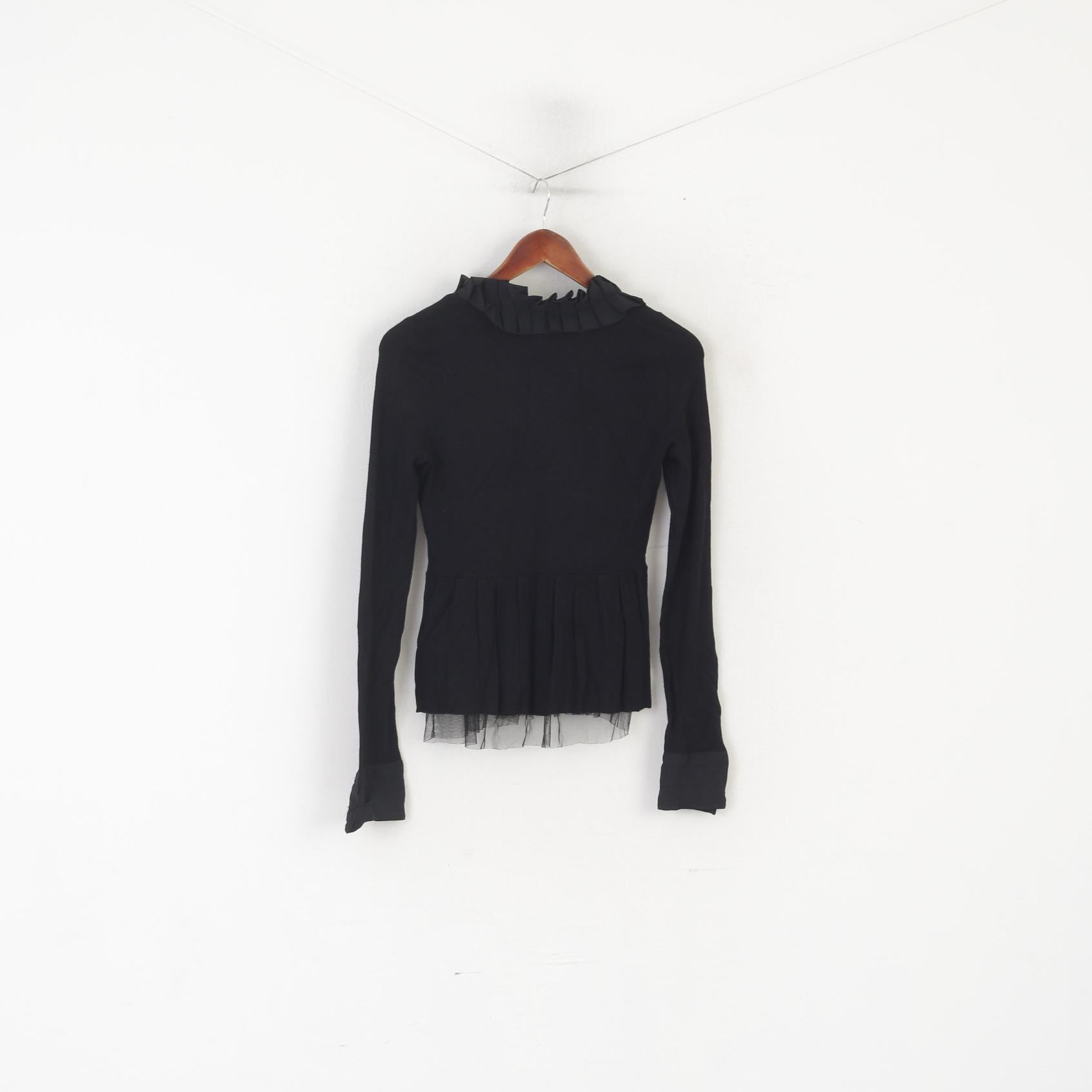 Twelve by Twelve Women XS Jumper Black Viscose Full Zipper Tulle Cardigan