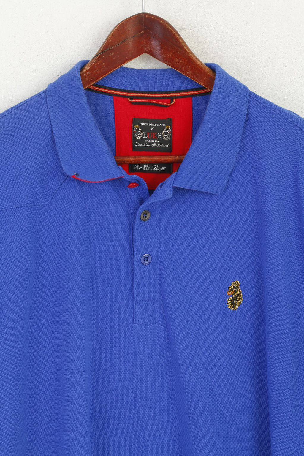 Polo United Kingdom of Luke da uomo XXL (L) blu royal in cotone a maniche lunghe