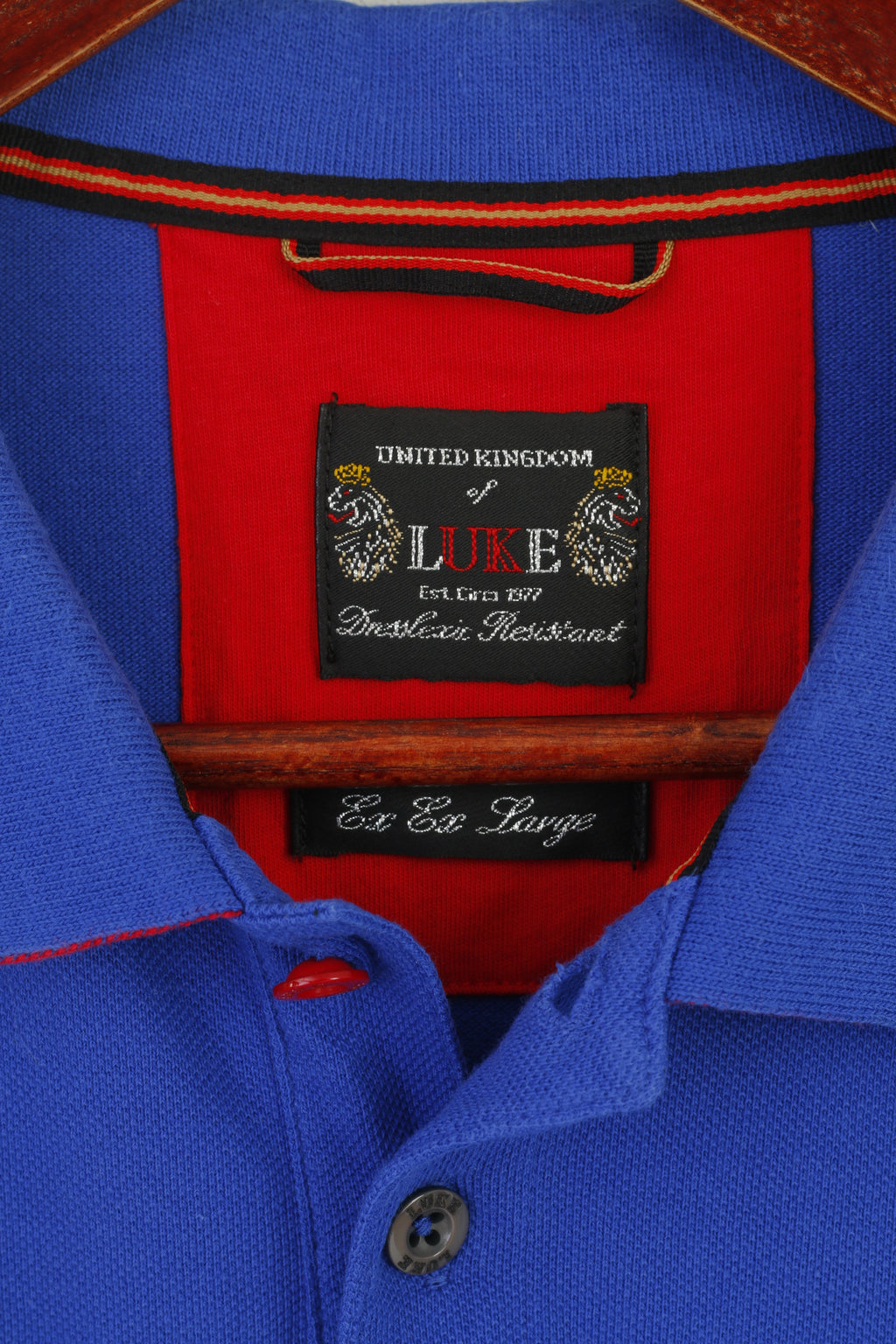 Polo United Kingdom of Luke da uomo XXL (L) blu royal in cotone a maniche lunghe