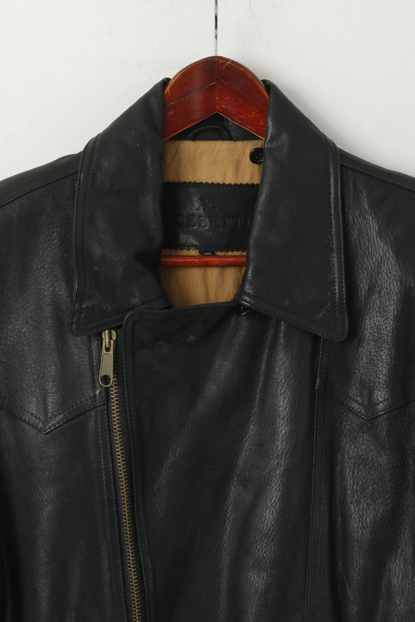 Rossetti Donna 38 M Giacca in pelle di maiale nera Ramones Vintage pesante con cerniera intera
