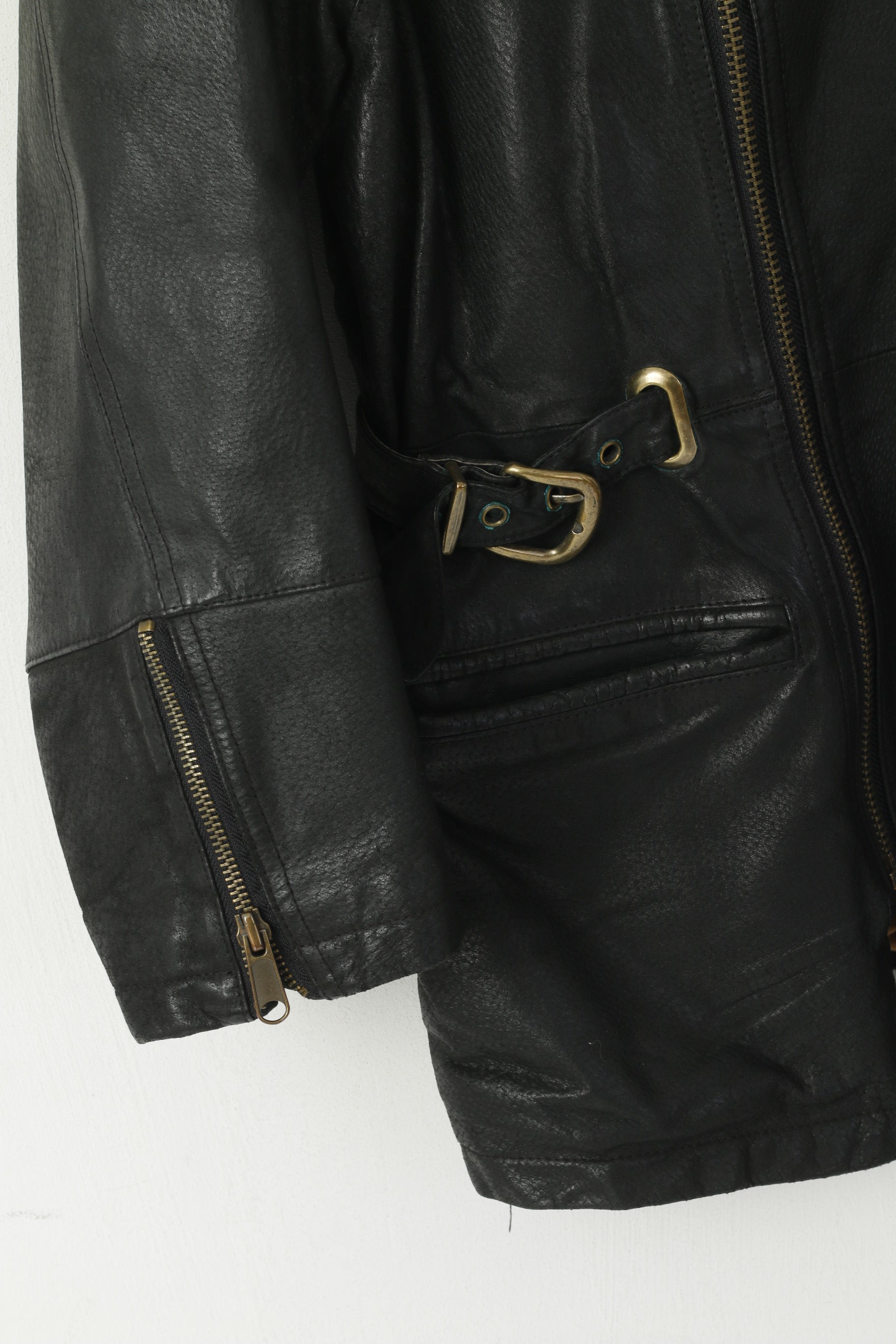 Rossetti Women 38 M Jacket Black Pig Leather Ramones Vintage Heavy Full Zipper Top