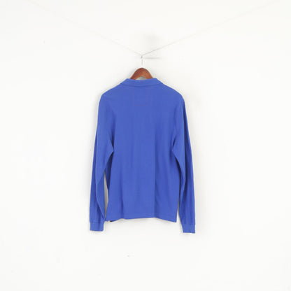 United Kingdom of Luke Men XXL (L) Polo Shirt Blue Royal Cotton Long Sleeve Top