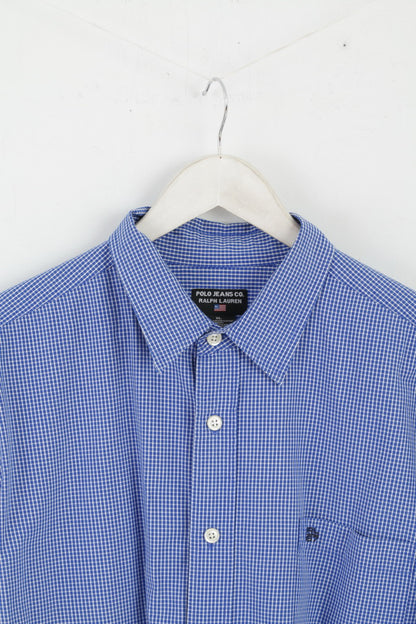Polo Jeans Co. Ralph Lauren Mens XL (XXL) Casual Shirt Blue Check Cotton Long Sleeve Top