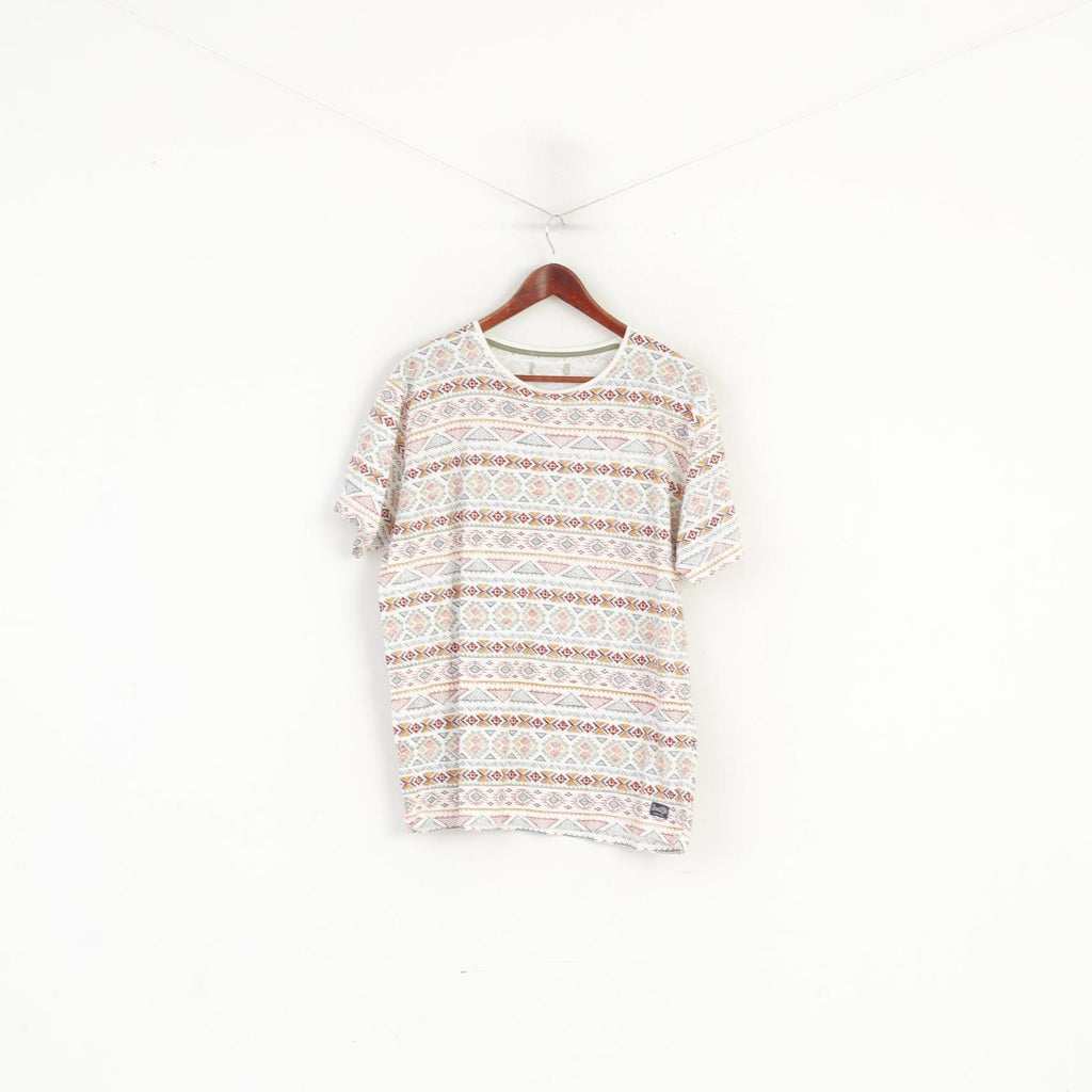 Camicia Springfield da uomo XL Top estivo in cotone con grafica azteca bianca