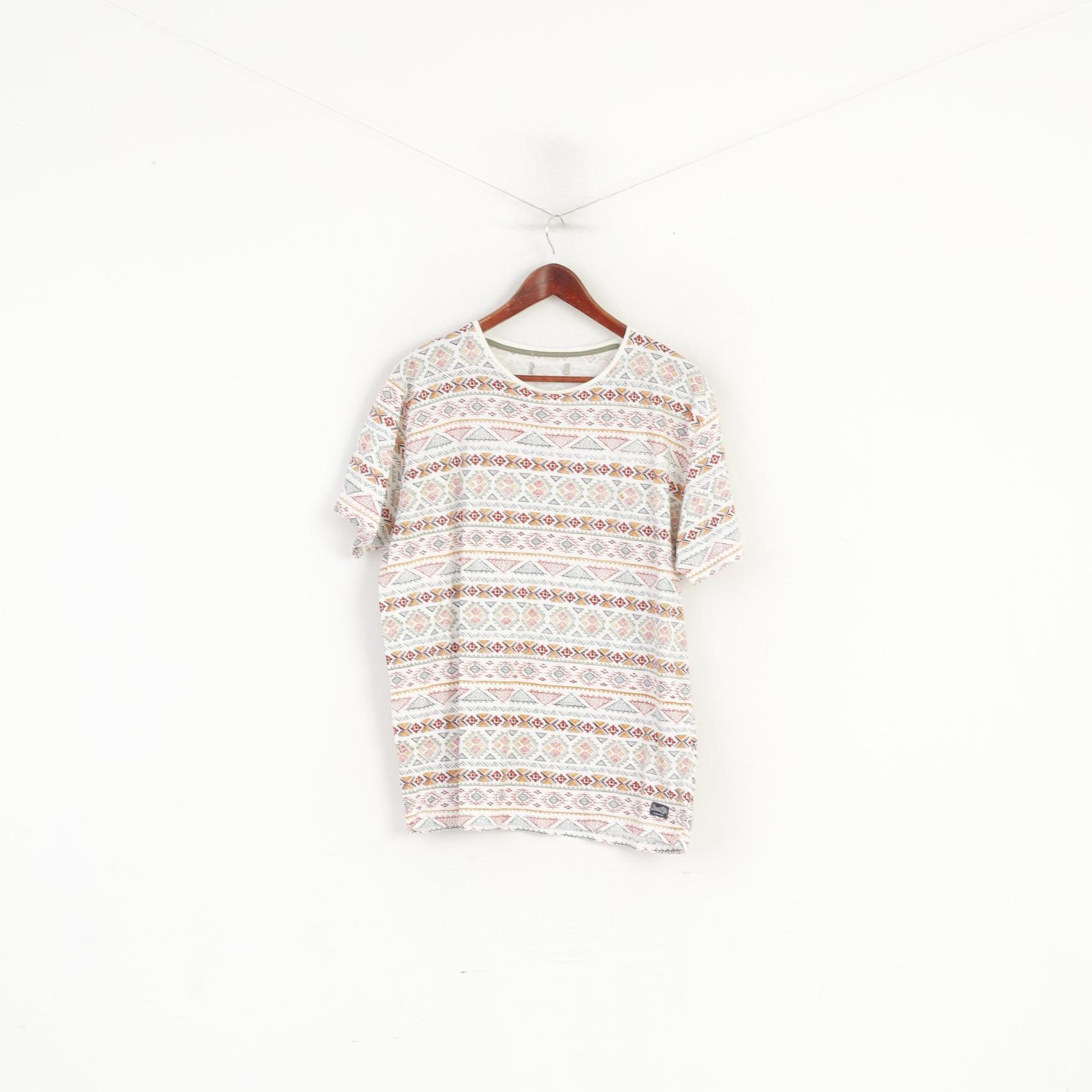 Camicia Springfield da uomo XL Top estivo in cotone con grafica azteca bianca