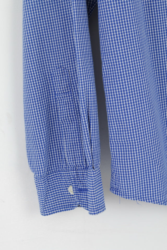 Polo Jeans Co. Ralph Lauren Mens XL (XXL) Casual Shirt Blue Check Cotton Long Sleeve Top