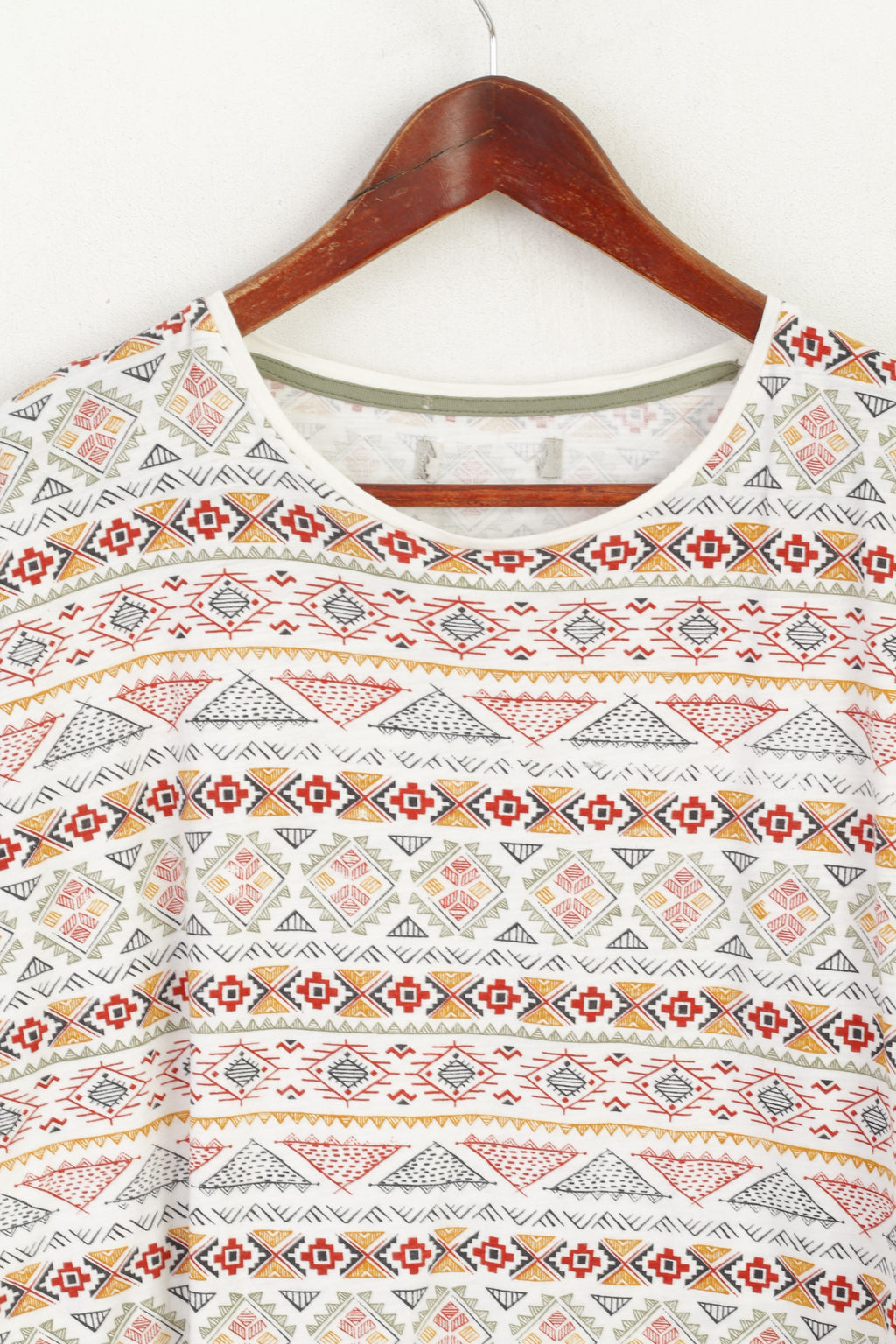 Camicia Springfield da uomo XL Top estivo in cotone con grafica azteca bianca