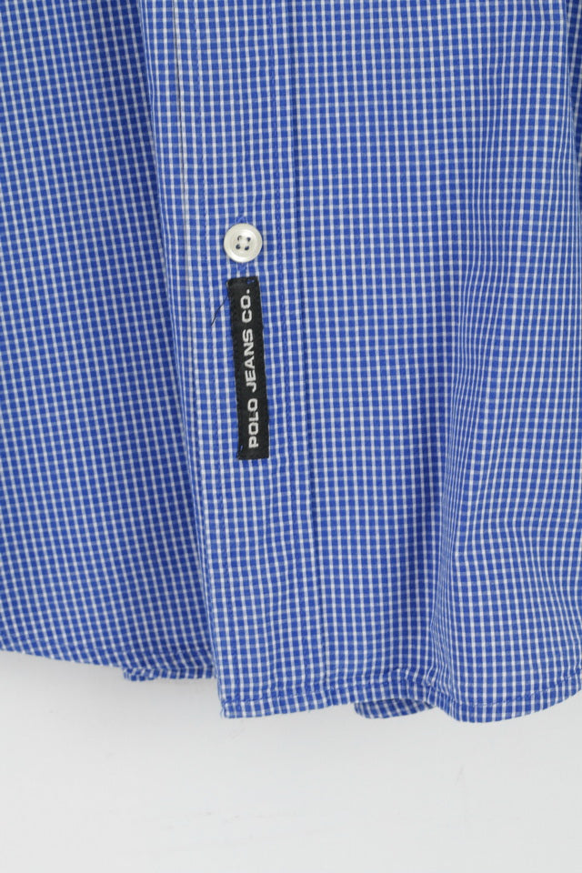 Polo Jeans Co. Ralph Lauren Mens XL (XXL) Casual Shirt Blue Check Cotton Long Sleeve Top