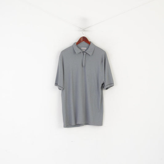 Portobello's Men L Polo Shirt Gray Vintage Plain Viscose Zip Neck Italy Top