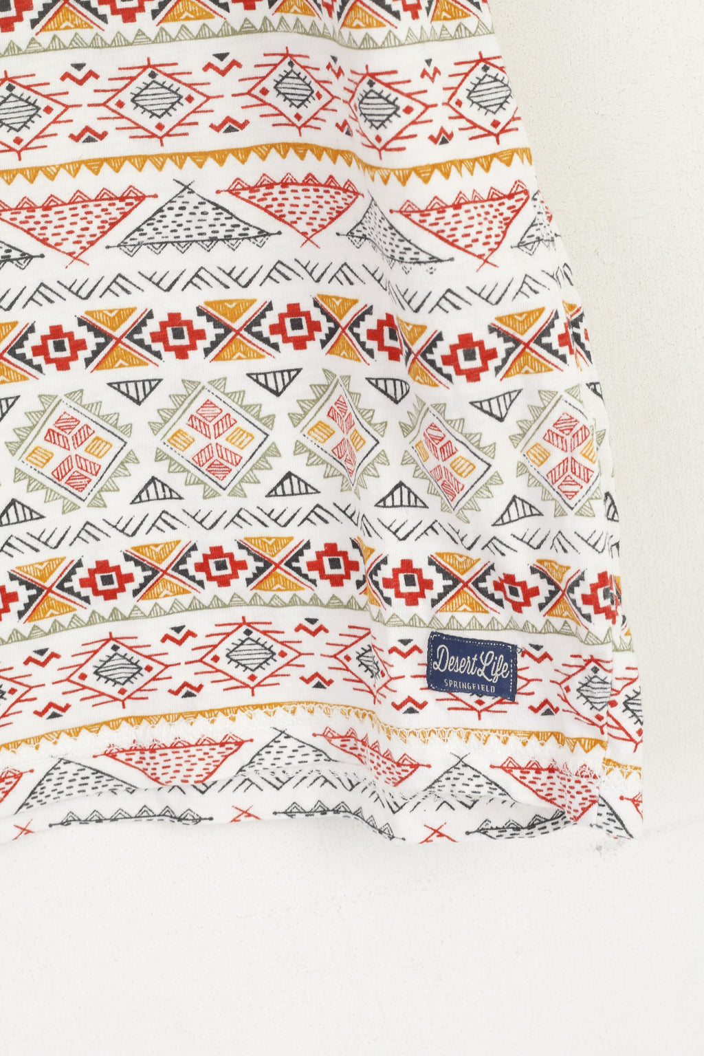 Camicia Springfield da uomo XL Top estivo in cotone con grafica azteca bianca