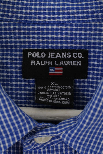 Polo Jeans Co. Ralph Lauren Mens XL (XXL) Casual Shirt Blue Check Cotton Long Sleeve Top