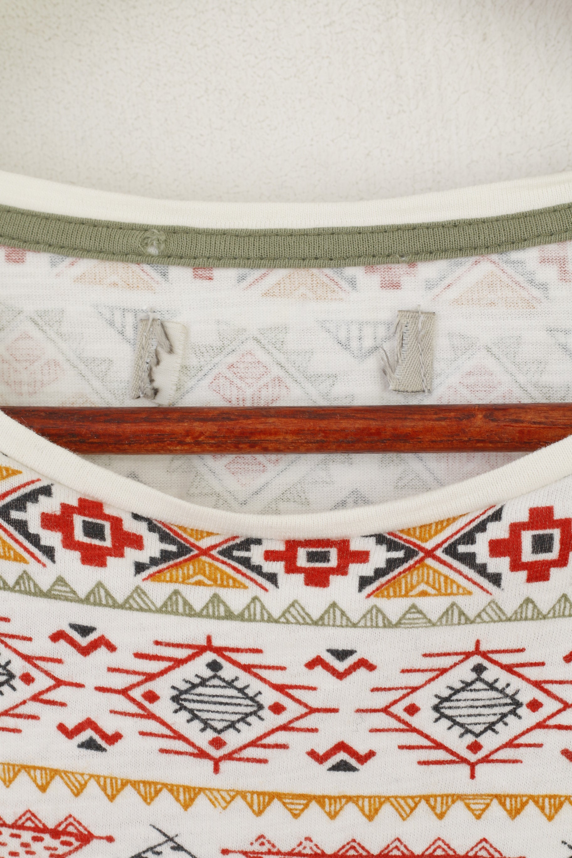 Camicia Springfield da uomo XL Top estivo in cotone con grafica azteca bianca