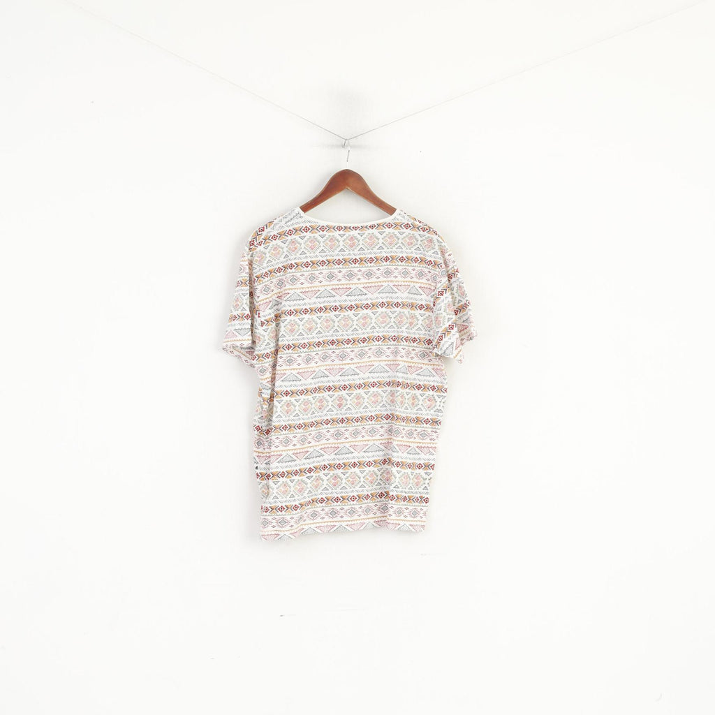 Camicia Springfield da uomo XL Top estivo in cotone con grafica azteca bianca