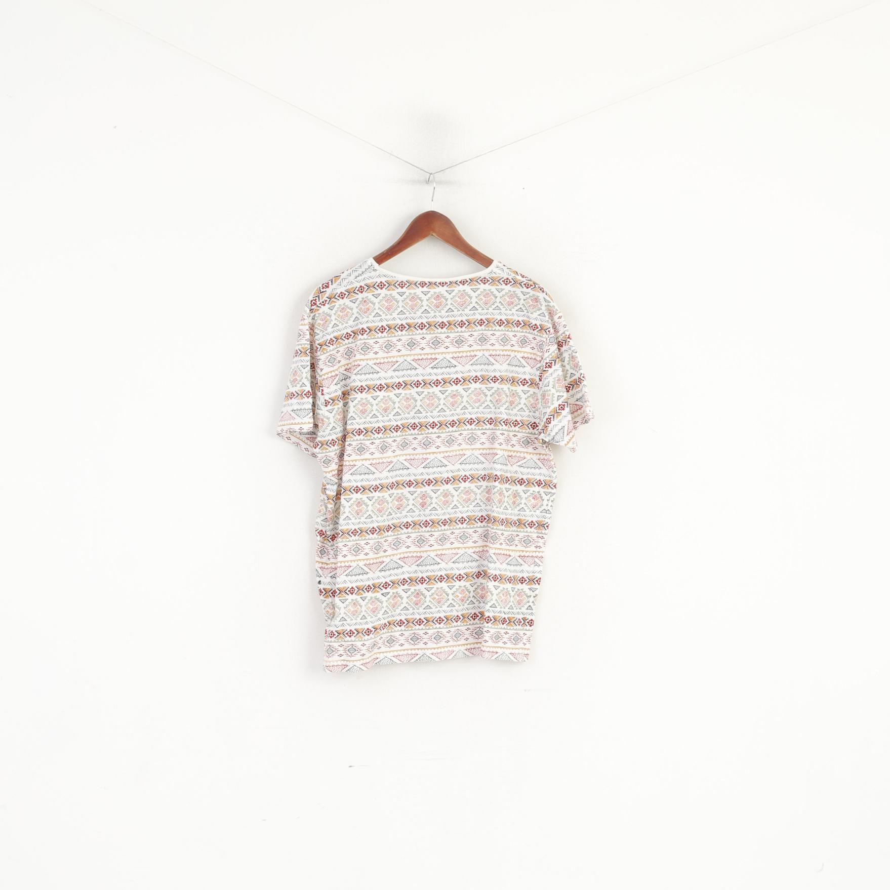 Camicia Springfield da uomo XL Top estivo in cotone con grafica azteca bianca