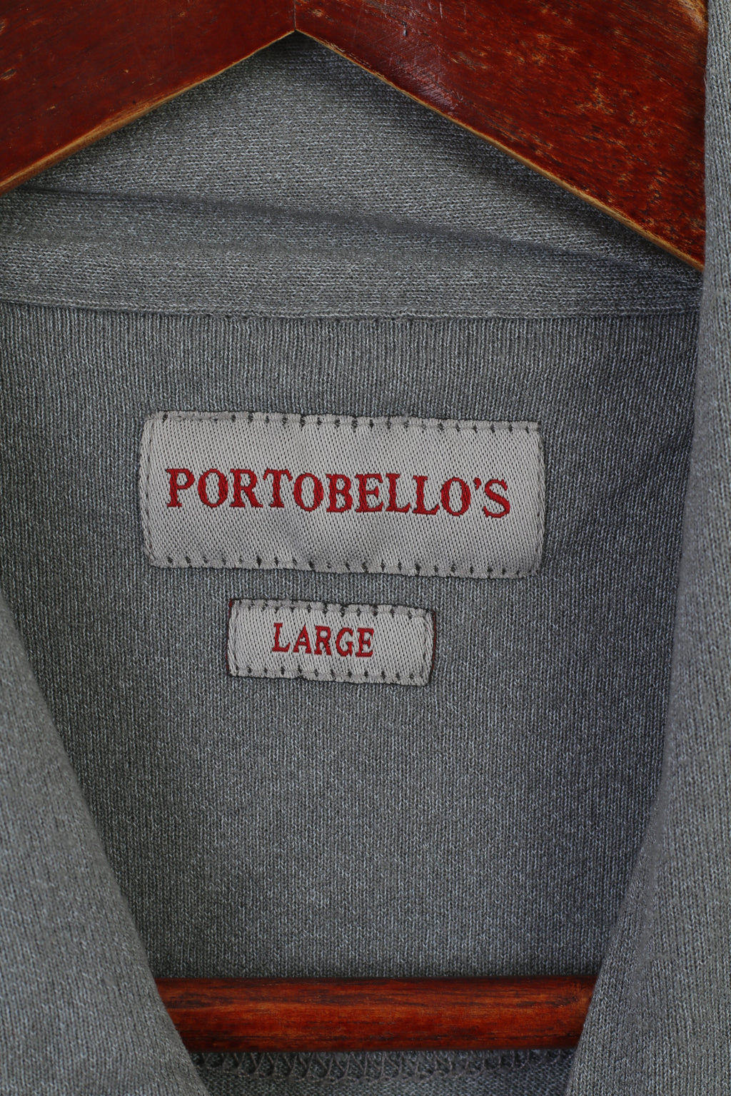 Portobello's Men L Polo Shirt Gray Vintage Plain Viscose Zip Neck Italy Top