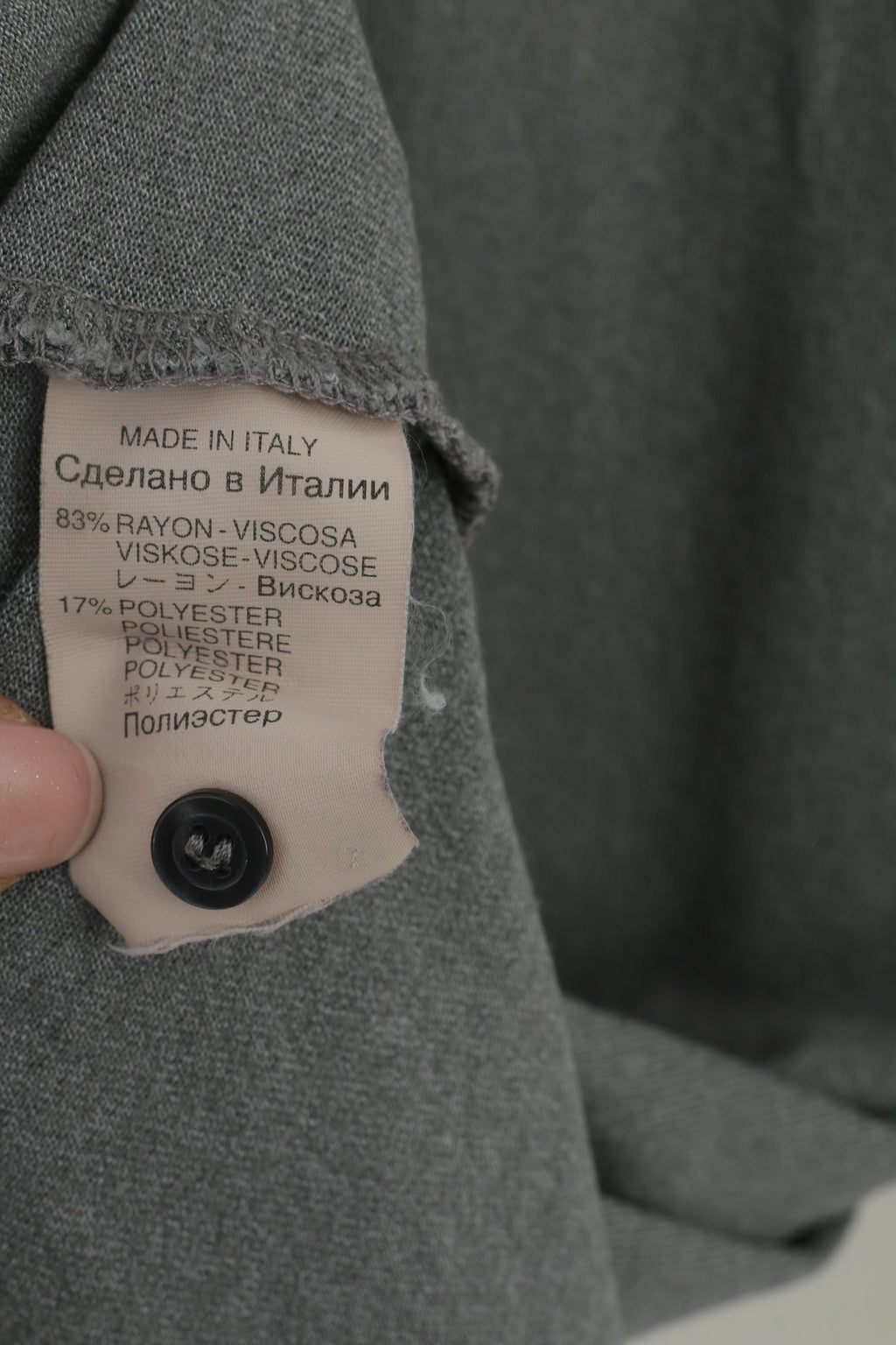 Portobello's Men L Polo Shirt Gray Vintage Plain Viscose Zip Neck Italy Top