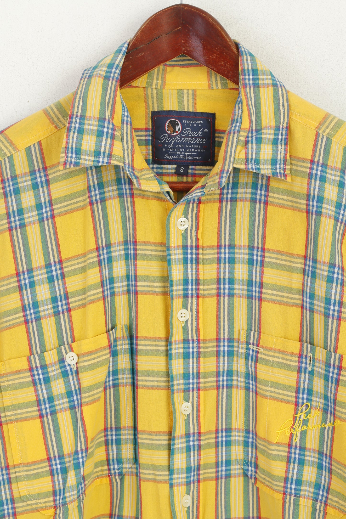 Peak Performance Men S Casual Shirt Yellow Check Rugged Mountainwear Cotton Top