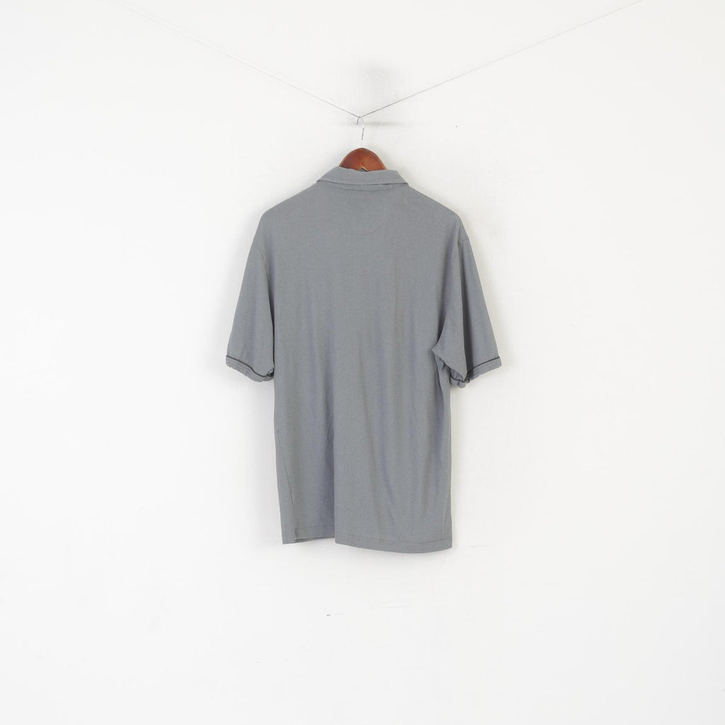 Portobello's Men L Polo Shirt Gray Vintage Plain Viscose Zip Neck Italy Top