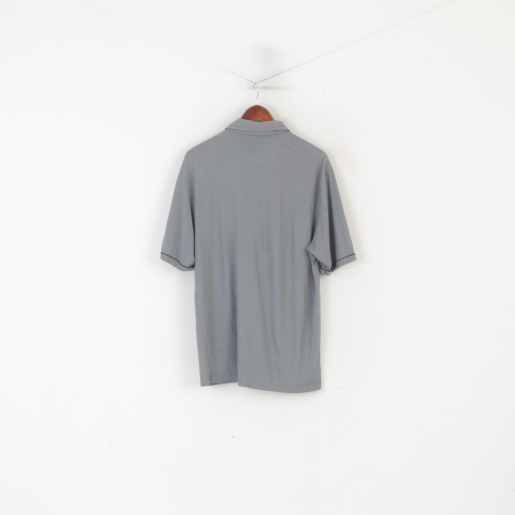 Portobello's Men L Polo Shirt Gray Vintage Plain Viscose Zip Neck Italy Top