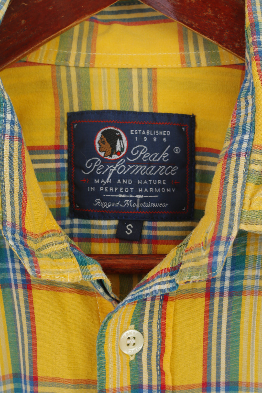 Peak Performance Chemise décontractée pour hommes à carreaux jaunes, vêtements de montagne robustes, haut en coton