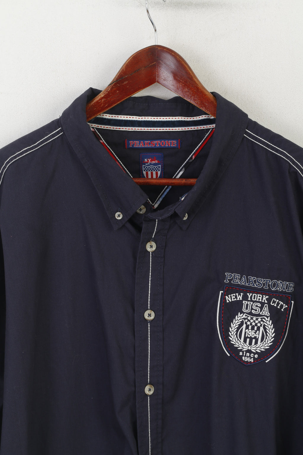 Peakstone Men 6XL Casual Shirt Navy Cotton New York City Emroidered Top