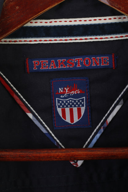 Peakstone Men 6XL Casual Shirt Navy Cotton New York City Emroidered Top