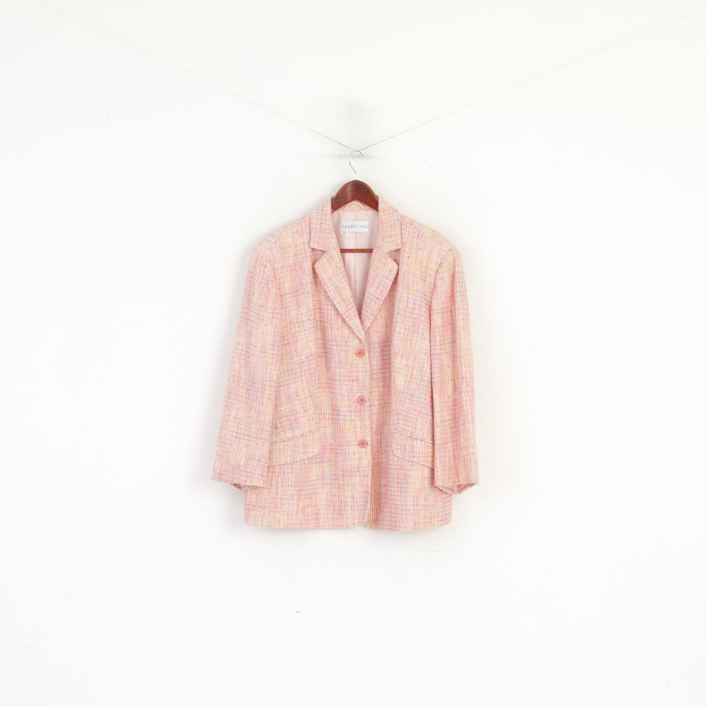 Marcona Women XXL Blazer Pink Pastel Vintage Single Breasted Shoulder Pads Jacket