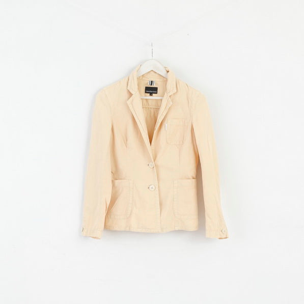 Calvin Klein Jeans Womens S Blazer Cream Cotton Three Pockets Classic Jacket