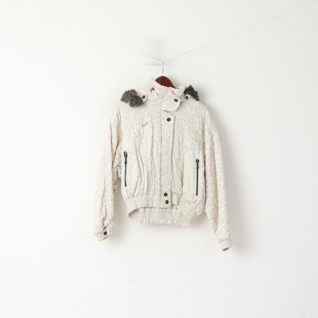 Giacca da donna Schneider 38 color crema, nylon lucido, impermeabile, vintage, Austria, da sci